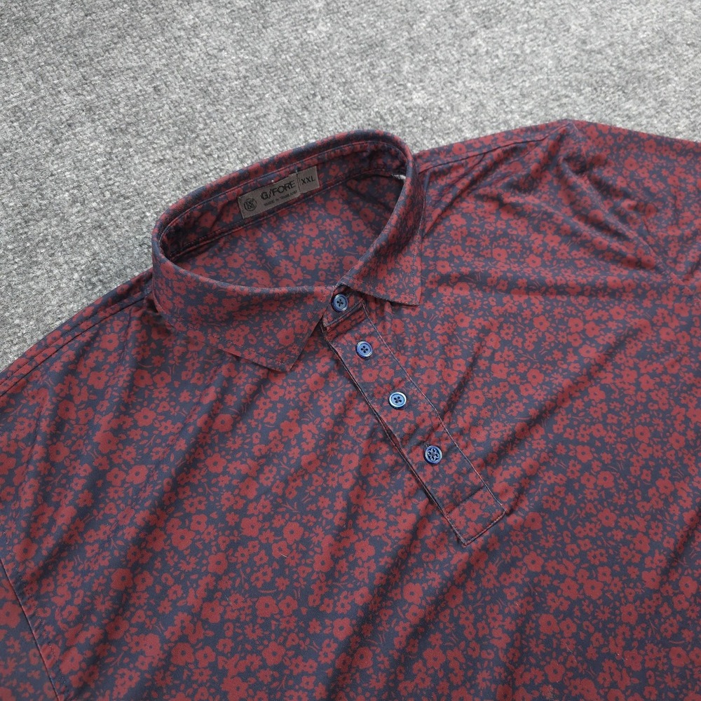 G/FORE Polo Shirt Mens 2XL Red Floral Print Performance Golf Stretch Jersey